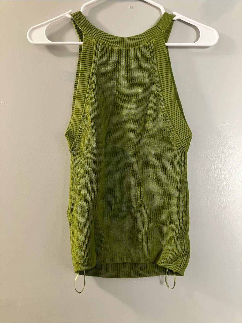 Sleeveless Olive Halter Knit Tank Top - Picture 3 of 3